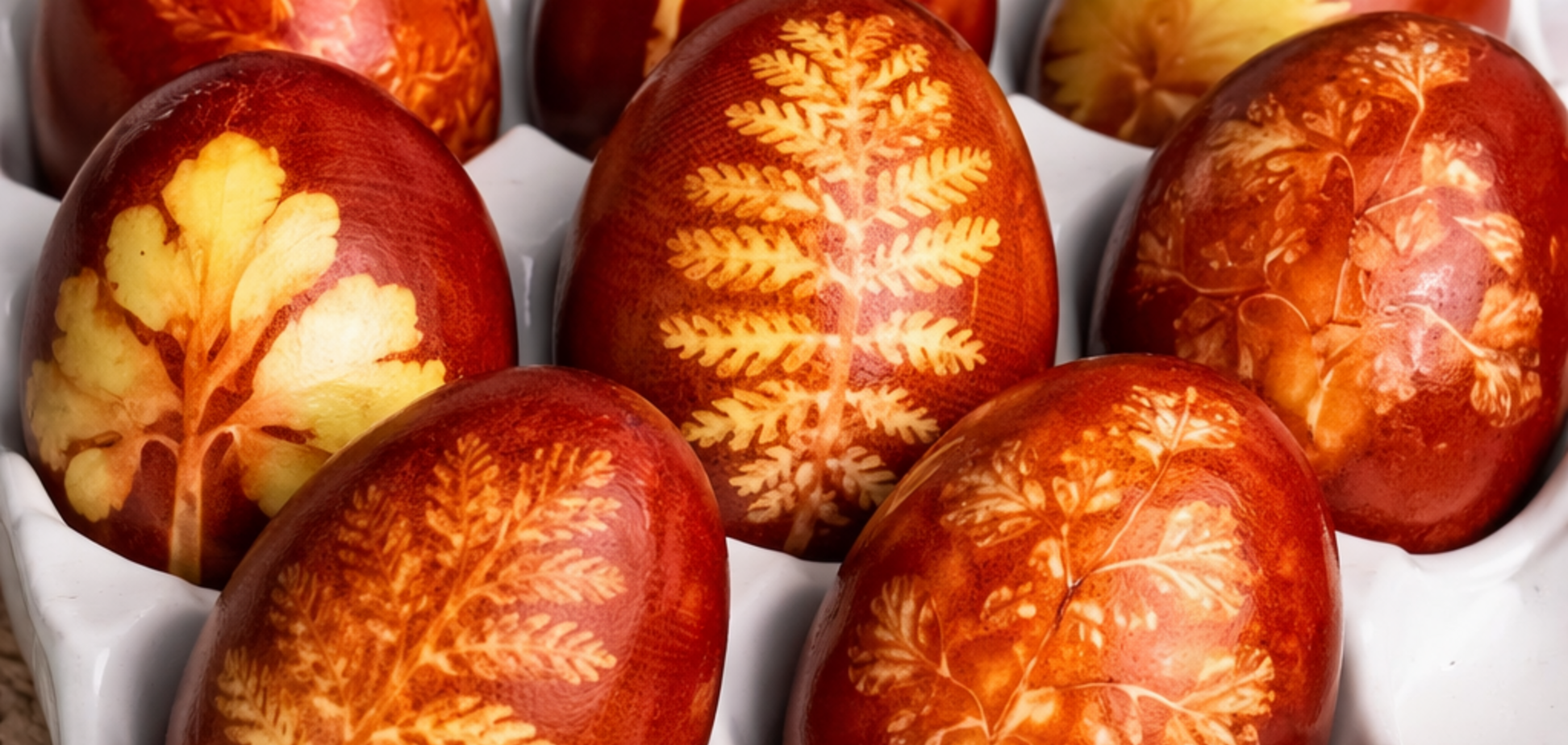 Крашанки на Пасху с луковой шелухой и листочками: как сделать интересный узор на яйцах