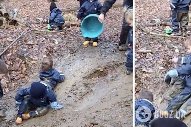 По вуха в болоті! Відео з дитсадка в Англії завірусилося в мережі: розваги дітей нагадують 'ковзанку пінгвінів'