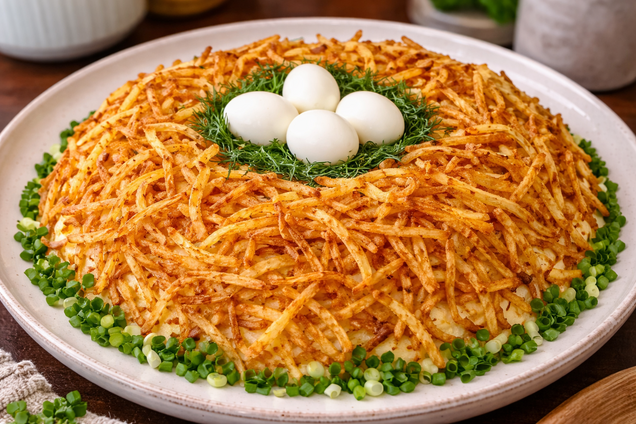 Праздничный салат 'Гнездо глухаря': удивите гостей оригинальным блюдом