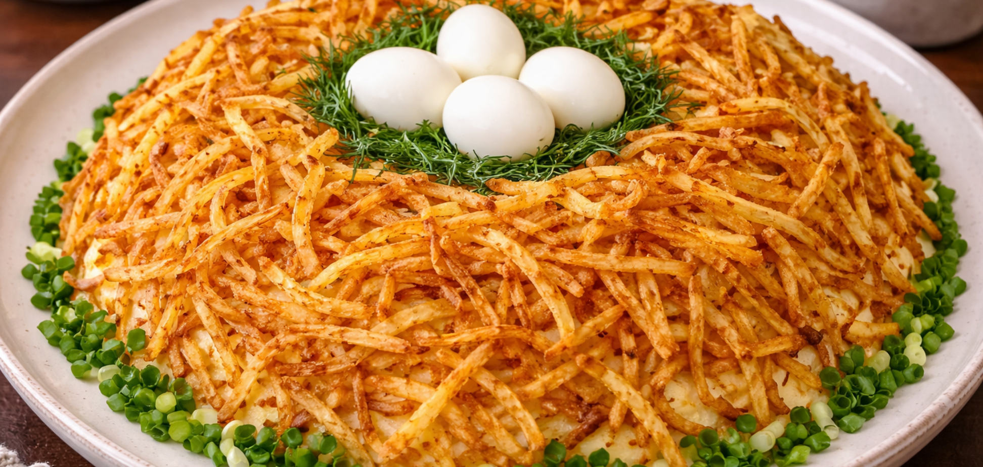 Праздничный салат 'Гнездо глухаря': удивите гостей оригинальным блюдом