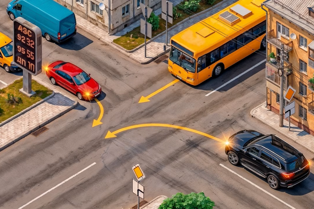 В якому порядку розʼїдуться транспортні засоби? Тест із ПДР