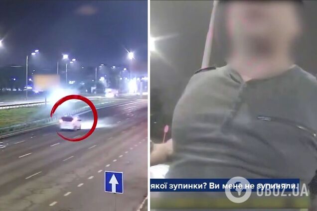 У Києві п’яний водій Mercedes на швидкості протаранив відбійник та влаштував сварку з поліцією. Відео