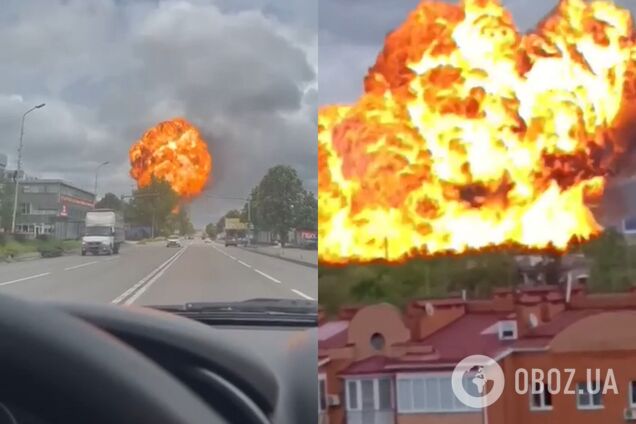 У російському П’ятигорську стався потужний вибух на АЗС, піднявся вогняний гриб: момент потрапив на відео