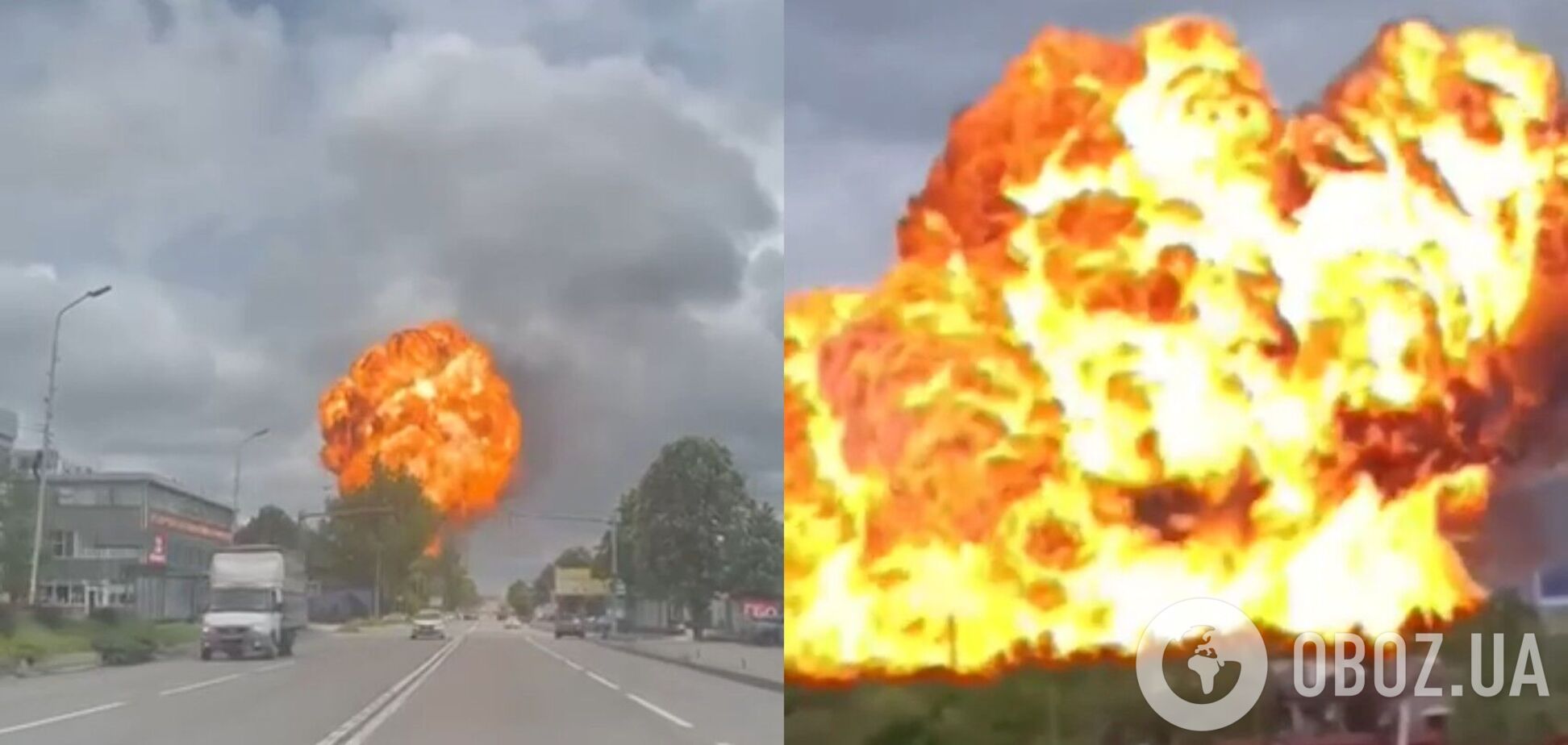 У російському П’ятигорську стався потужний вибух на АЗС, піднявся вогняний гриб: момент потрапив на відео