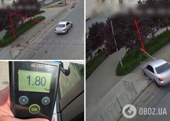 У Києві п’яний водій Mercedes протаранив металеву огорожу, а потім втік з місця ДТП. Відео