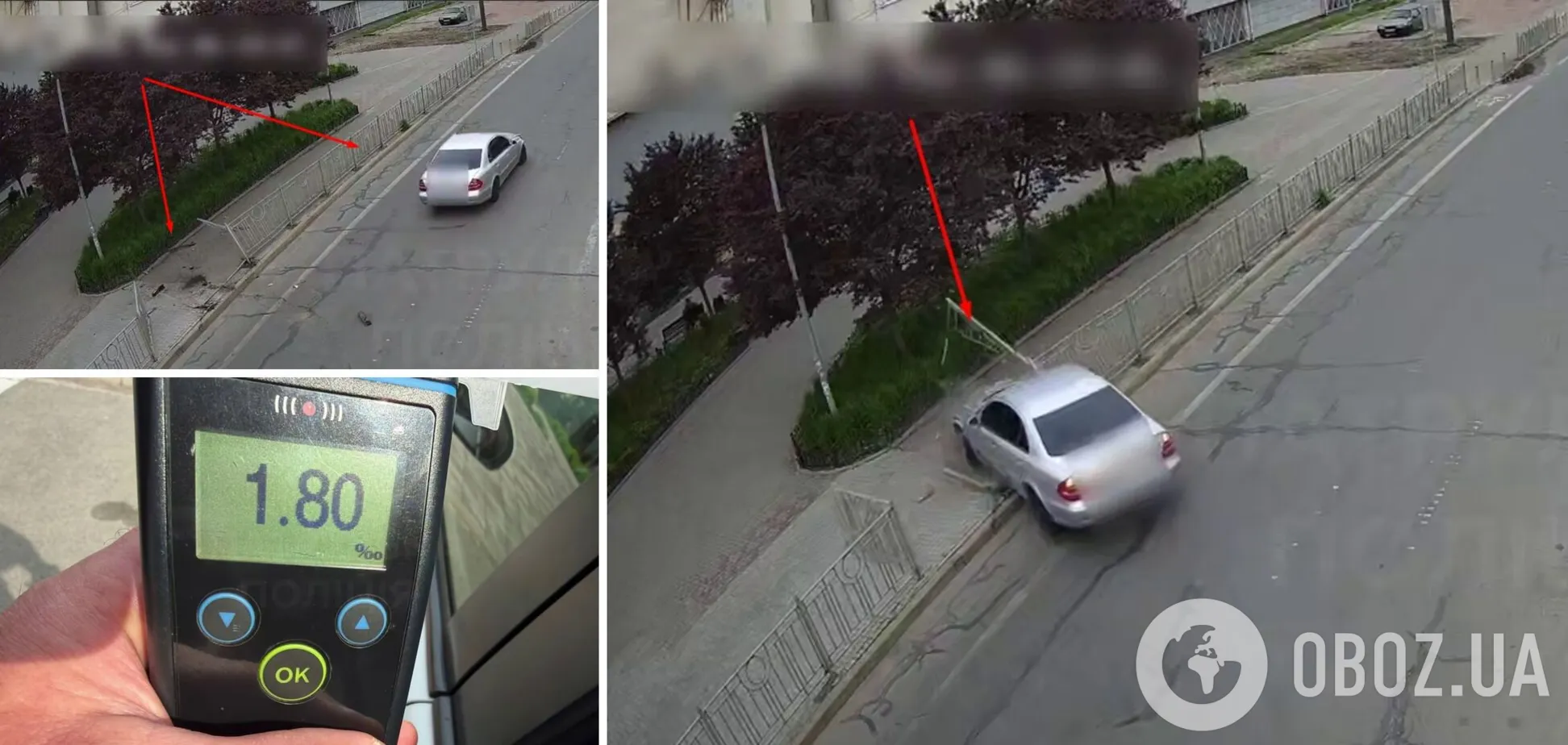 У Києві п’яний водій Mercedes протаранив металеву огорожу, а потім втік з місця ДТП. Відео