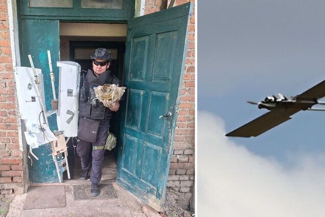 На Харківщині сапери зняли з даху будинку російський безпілотник із протитранспортною міною. Фото