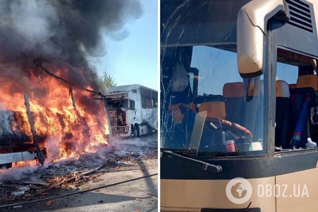 На Дніпропетровщині ворожий дрон упав біля АЗС: постраждав автобус з десятками дітей. Фото