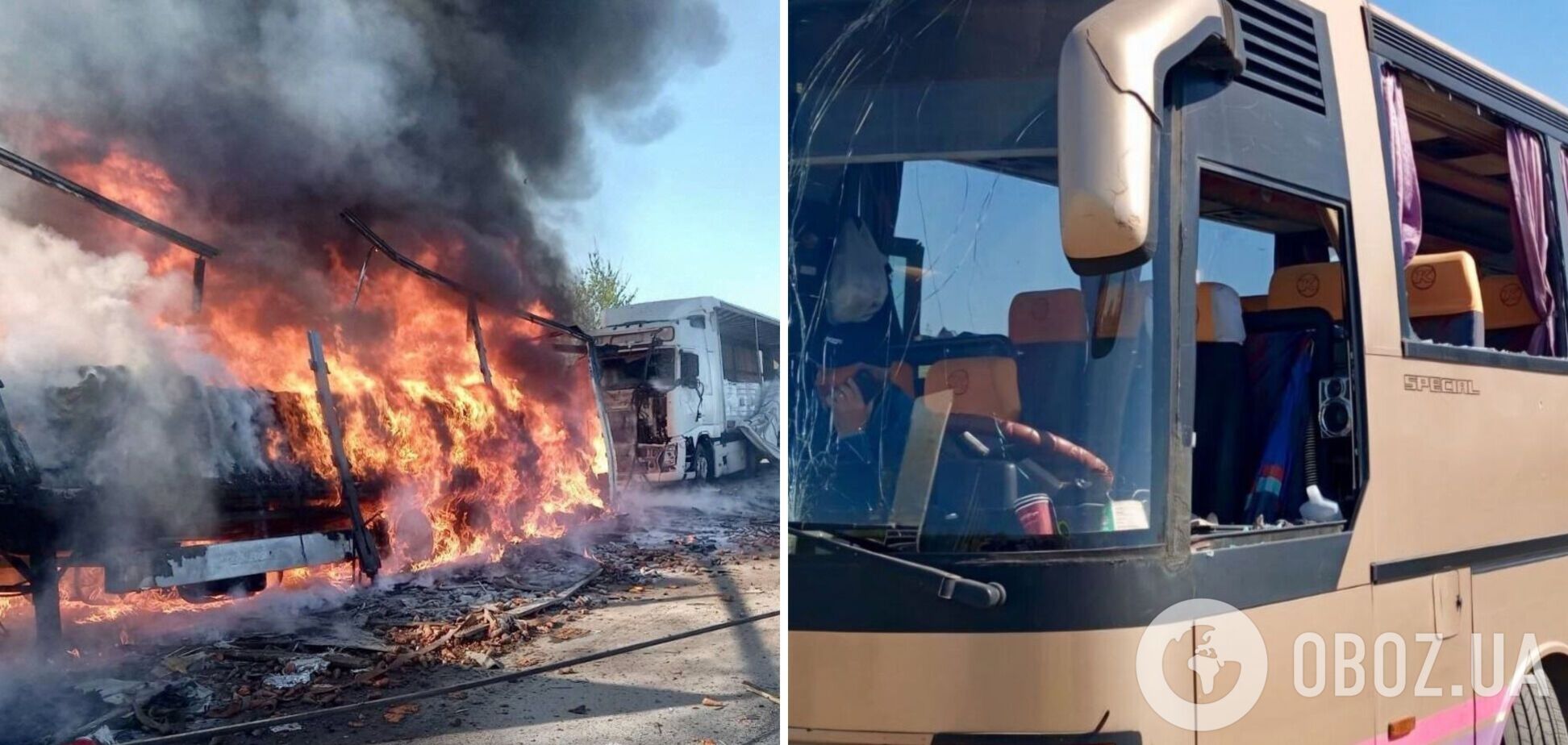 На Дніпропетровщині ворожий дрон упав біля АЗС: постраждав автобус з десятками дітей. Фото