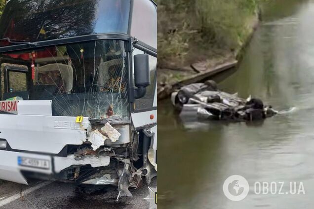 Поблизу Буковелю легковик зіткнувся з автобусом і злетів у річку. Фото з місця ДТП