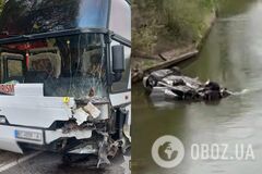 Вблизи Буковеля легковушка столкнулась с автобусом и слетела в реку. Фото с места ДТП