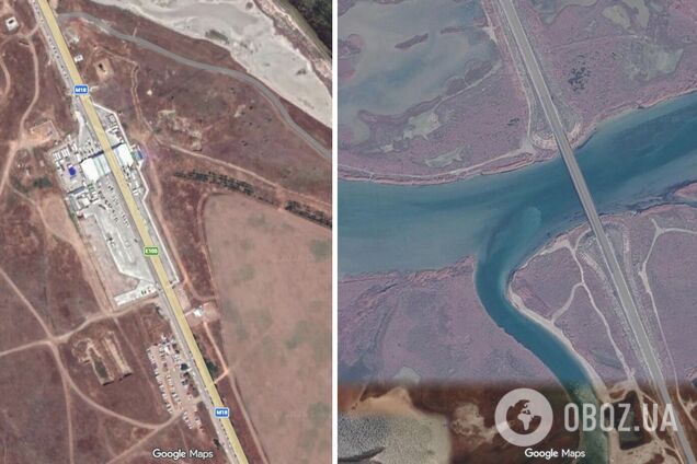 Супутникові знімки підтвердили значні пошкодження КПП 'Джанкой' та мосту через протоку Промоїна. Фото