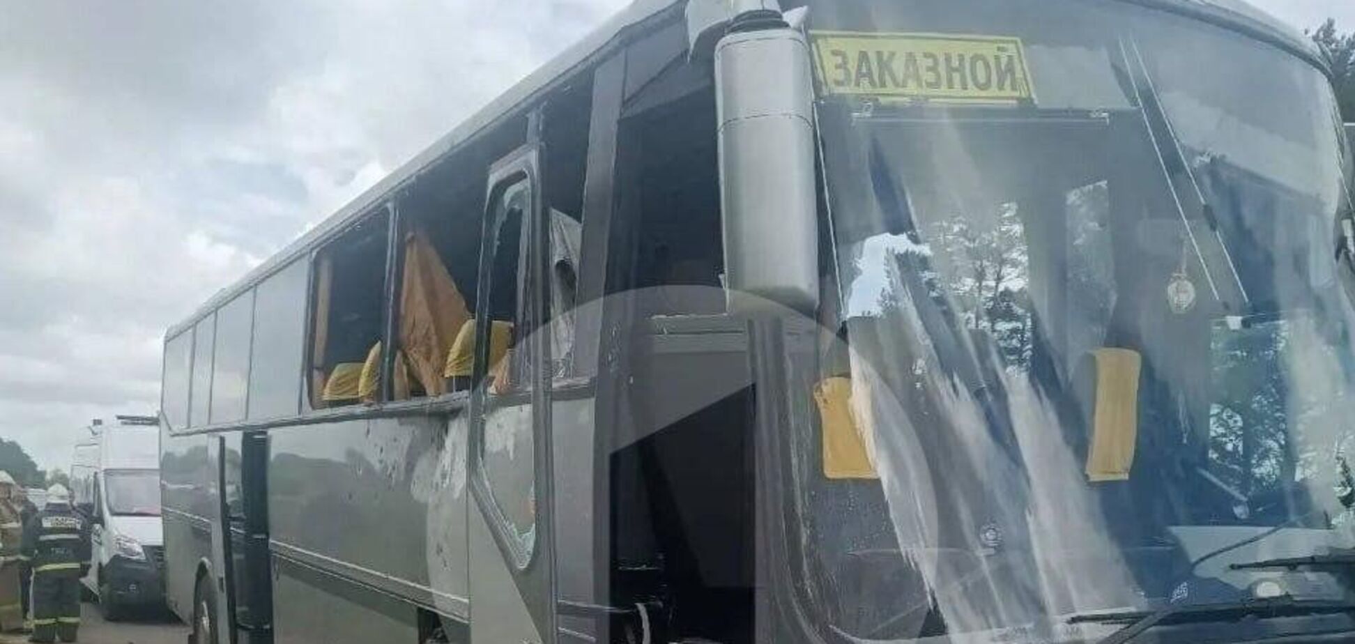 Атакованный дроном автобус в Брянской области, РФ