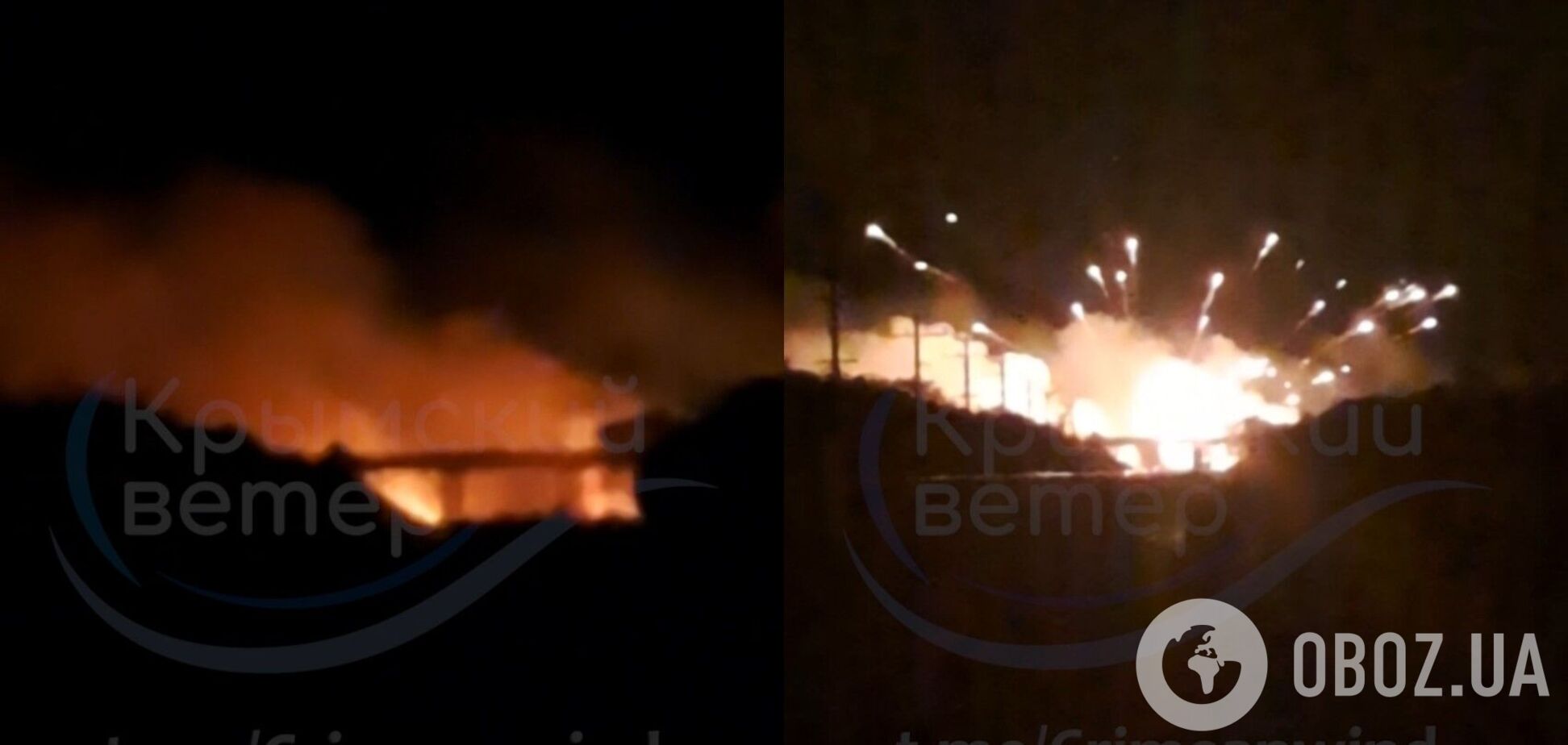 Произошла серия взрывов: в оккупированном Крыму подвергся нападению железнодорожный мост, произошёл пожар. Фото и видео