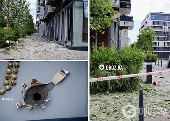 Обломки здания, выбитые окна и кровь на земле: последствия атаки РФ по ЖК в Киеве. Фото и видео