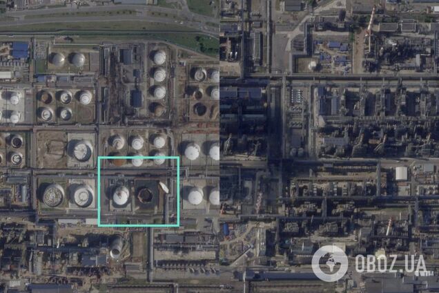 Как выглядит резервуар Московского НПЗ, с которого во время атаки слетела крышка: спутниковые снимки