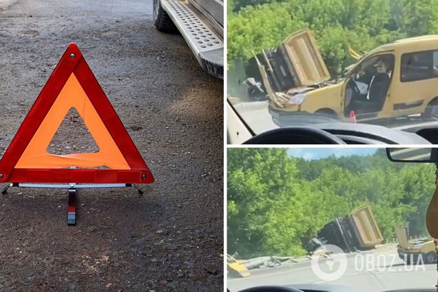 В Киевской области грузовик протаранил легковушку и перевернулся: пострадали пять человек. Видео