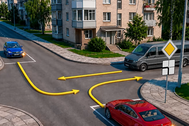 В каком порядке транспортные средства проедут перекресток? Тест по ПДД