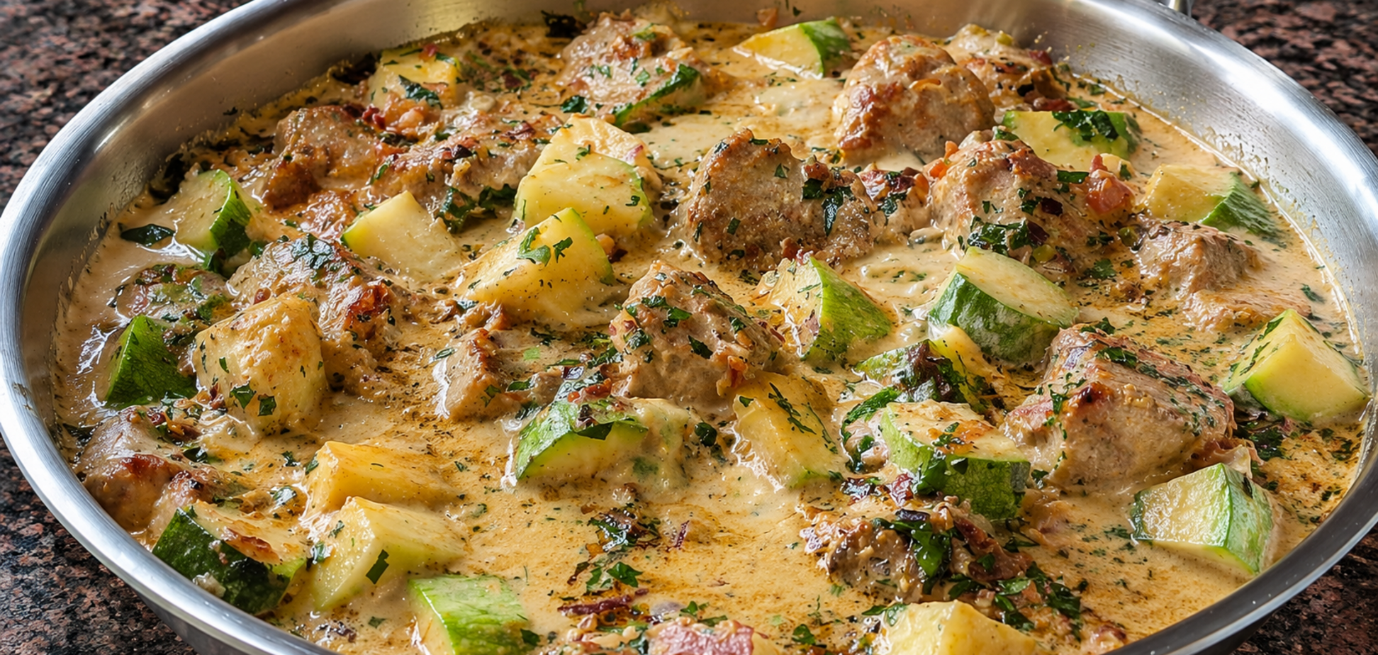 Тушеное мясо с кабачками на сковороде: добавьте нежный сливочный соус
