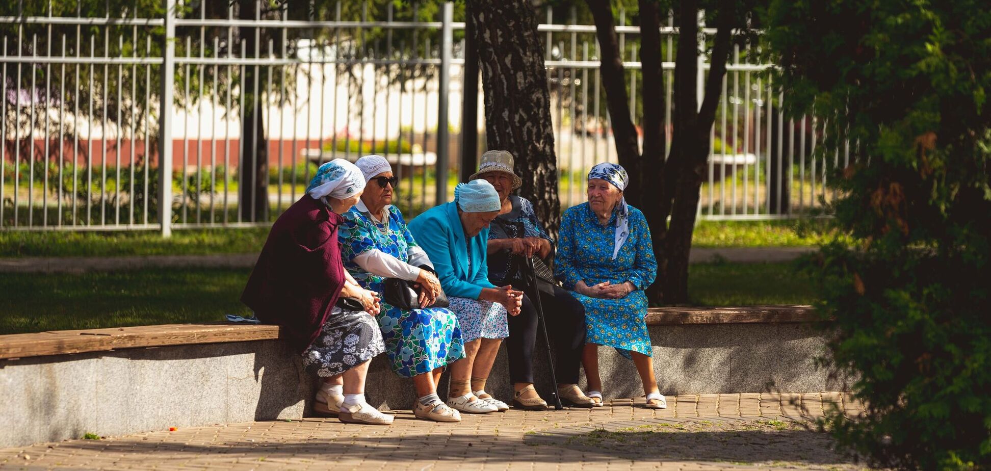 Пенсионерки отдыхают в сквере. Иллюстрация