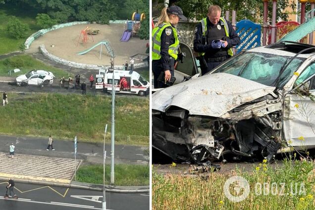 На Оболоні в Києві п'яна водійка на швидкості вилетіла з дороги на дитячий майданчик. Відео