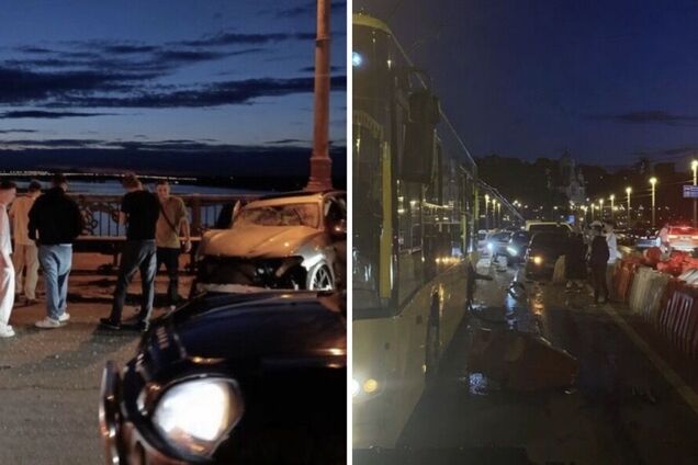 На мосту Патона BMW влетіло у тролейбус: страшний момент зняли на відео