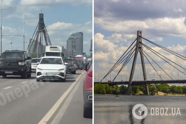 В Киеве на Северном мосту произошло крупное ДТП: образовалась сильная пробка. Видео