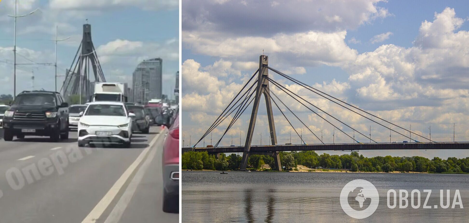 В Киеве на Северном мосту произошло крупное ДТП: образовалась сильная пробка. Видео