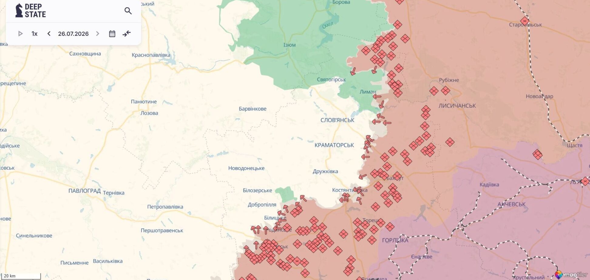 Карта боевых действий, восток Украины.