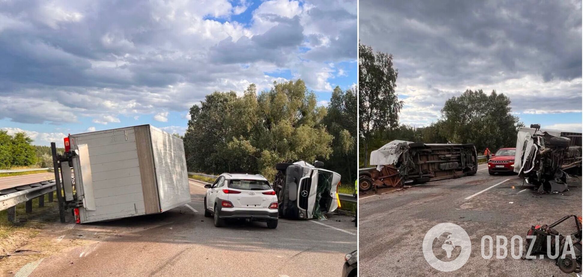 Под Киевом Mercedes протаранил машину коммунальщиков: оба авто перевернулись, есть пострадавшие. Фото