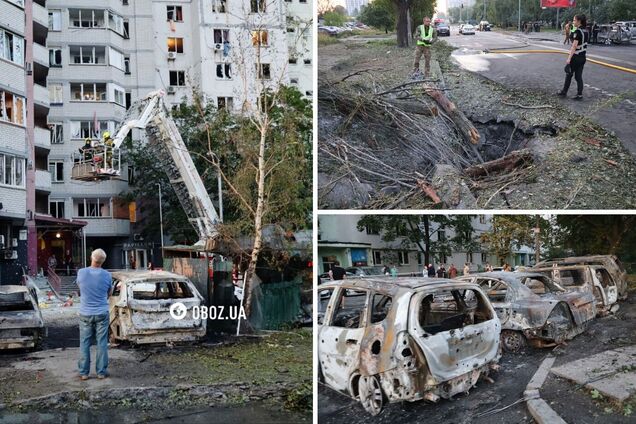 Глубокие воронки, поврежденные дома и сгоревшие автомобили: последствия обстрела со стороны РФ в Дарницком районе Киева. Фото и видео