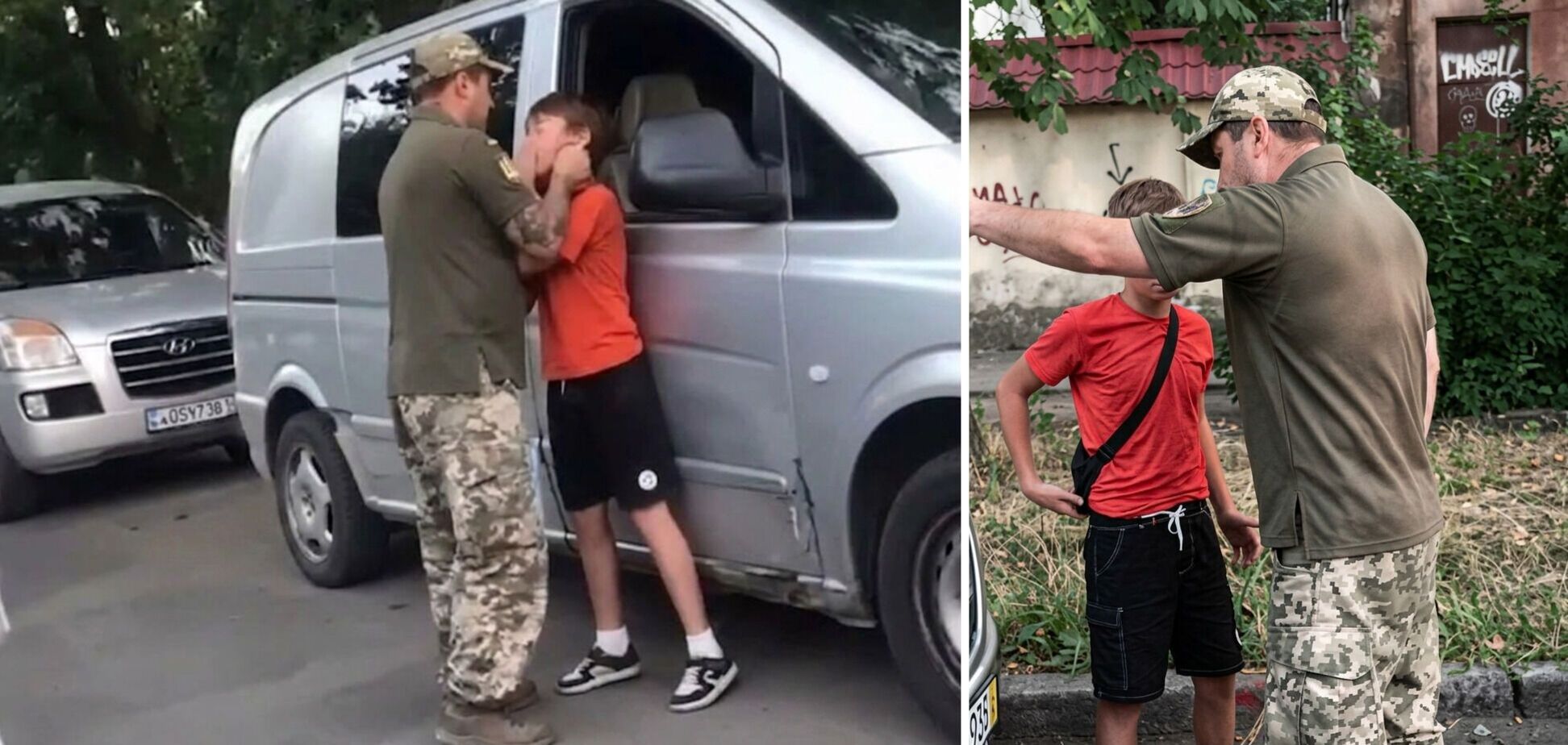 Чоловік у військовій формі притиснув підлітка до автомобіля