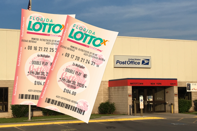 Офис USPS, лотерейные билеты Florida Lottery. Иллюстрация