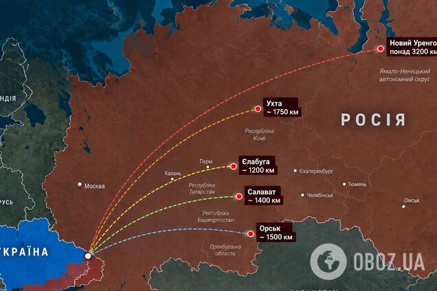 От Елабуги до Нового Уренгоя: топ-5 дальних ударов Украины по территории России. Карта