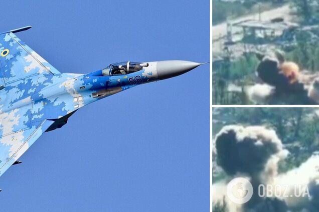 Пілоти Су-27 скинули авіабомбу на будівлю з живою силою окупантів. Відео