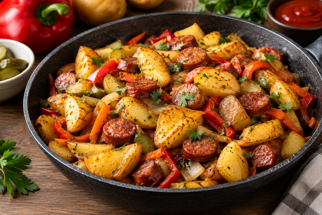 Как вкусно приготовить картофель с охотничьими колбасками