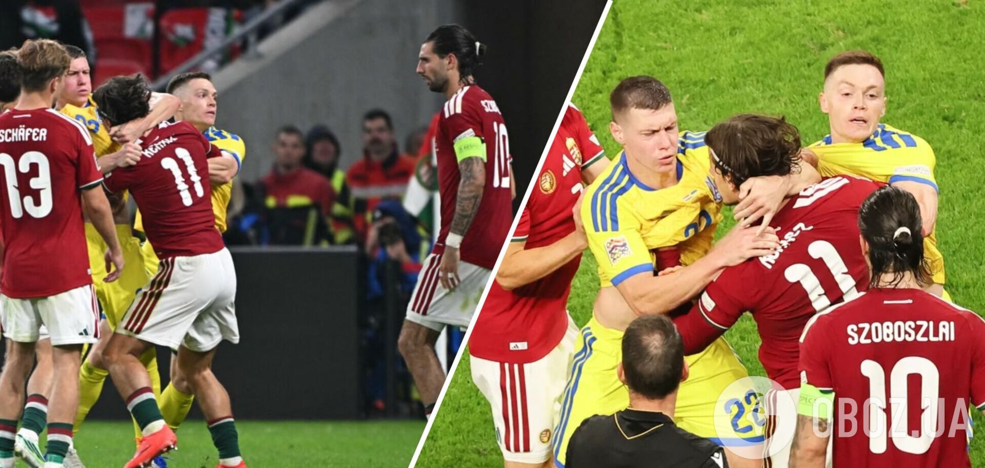Появилось видео массовой драки футболистов в матче Украины и Венгрии