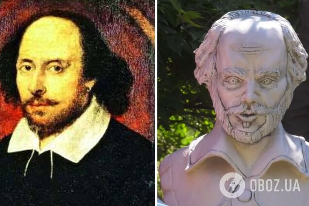 Кумедний пам'ятник Шекспіру, який встановили в Полтаві, підірвав соцмережі та став мемом. Фото