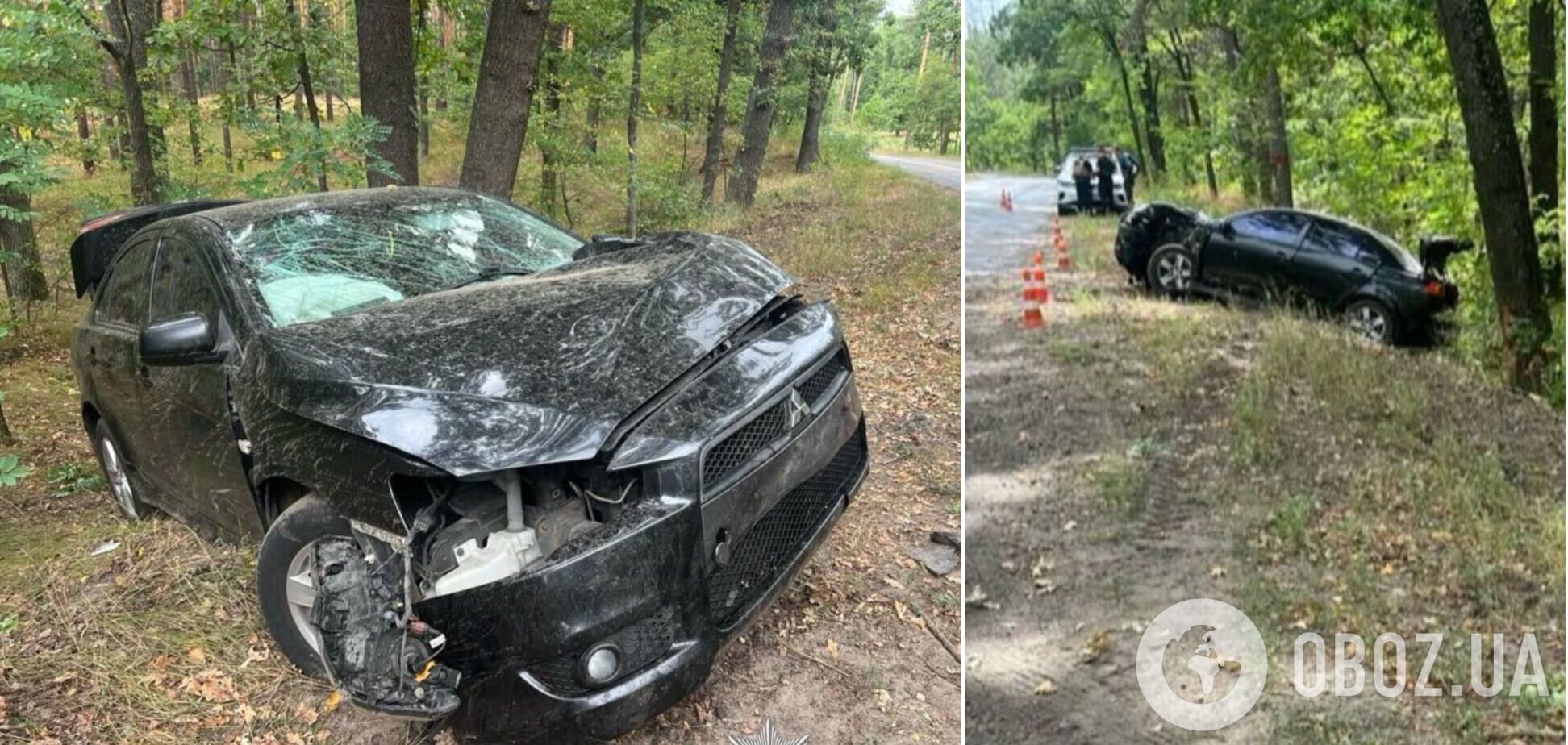 Mitsubishi на скорости съехал на обочину и врезался в дерево