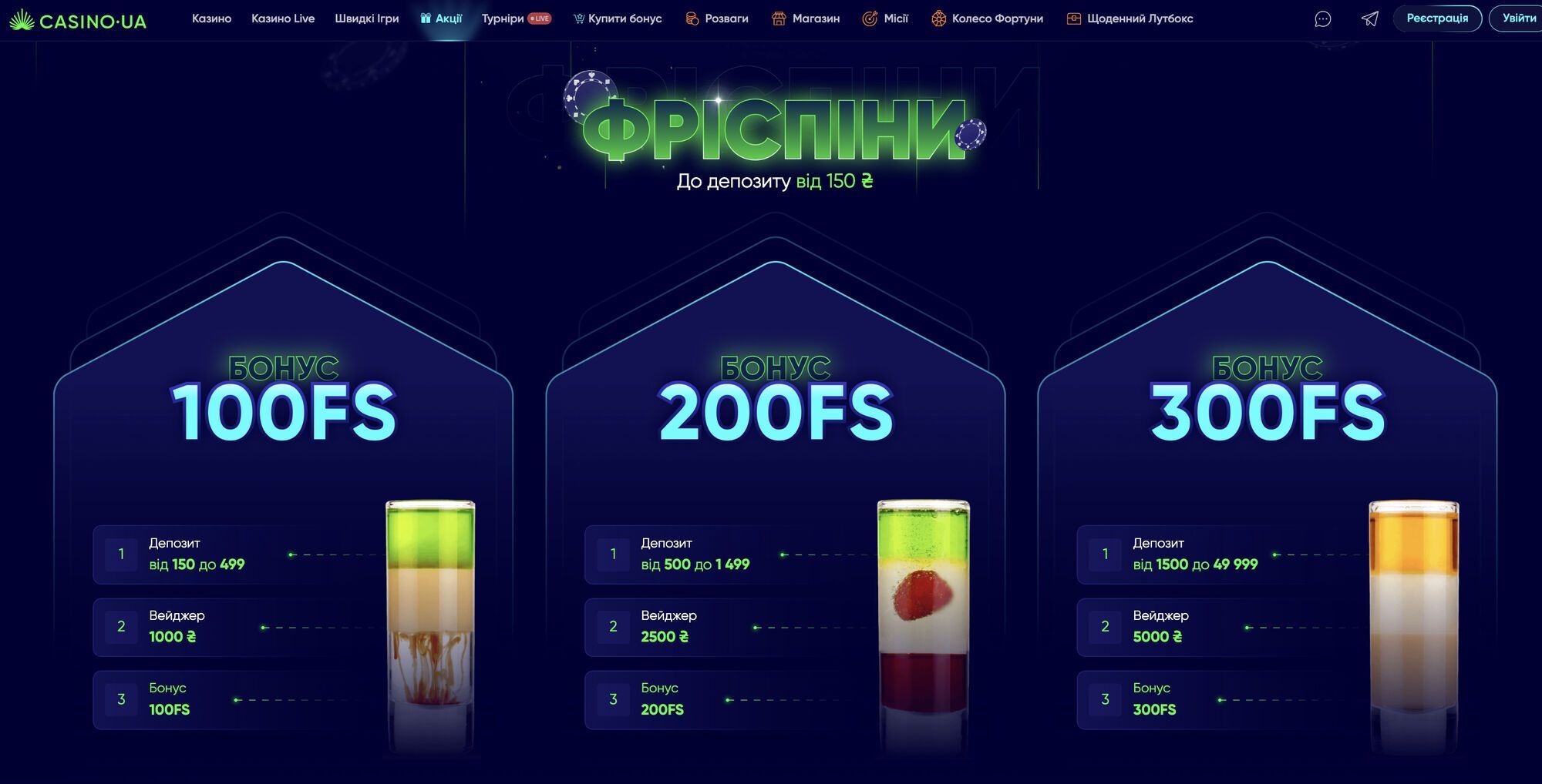 Интерфейс сайта казино Casino.ua